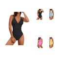 thumbnail image 1 of Solid Color Womens One Piece Swimsuit with V-Neck, Tummy Control, and Crisscross Sexy Back Design, 1 of 8