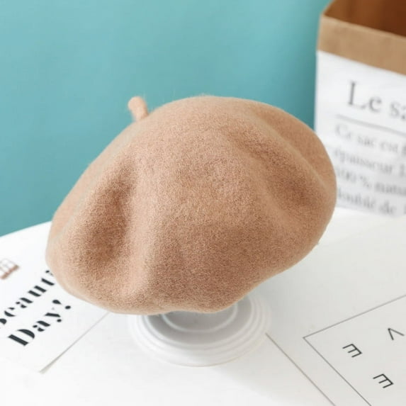 Solid Color Wool Beret for Little Girls, Warm Artist Beret Hats Beanie Cap for Children Daily Using Photography Prop