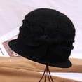 thumbnail image 1 of Solid Color Wool Mother Hat with Flower, Warm Windproof Winter Basin Hat for Women, Wool Topper Hat for Outdoor Travel Dating and Daily Wear Black, 1 of 3