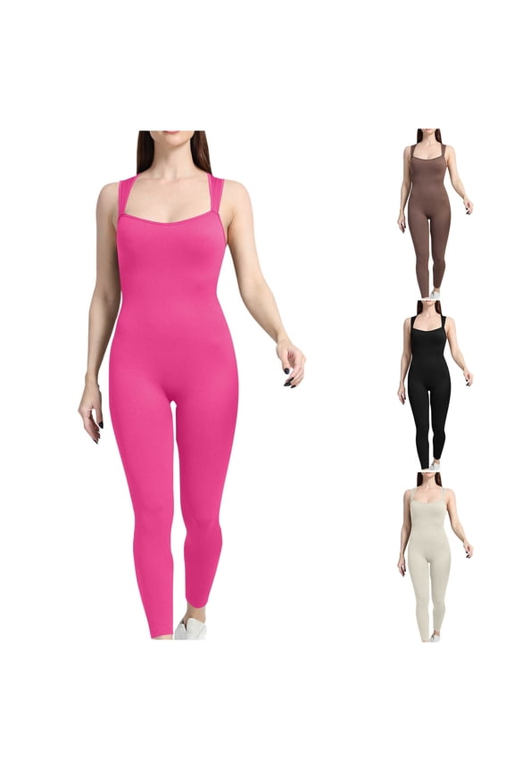 Solid Color Yoga Jumpsuit Pants, High Waisted Tummy Control Leggings, Buttery Soft 4-Way Stretch Workout Pants for Women, Casual Daily Lounge Pants, Fitness Gifts for Women