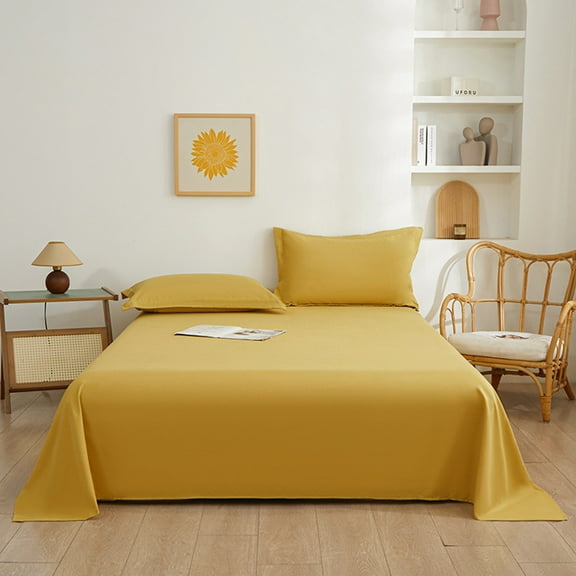 Solid-Colored Fiber Bed Sheet, Washed Cottons Fitted Sheet, Reusable Washable Sheet, Cottons Breathable Flat Bed Sheets, Wrinkle and Fade Resistants Cottons Waterproof Bed Flat Sheet, 150x230cm