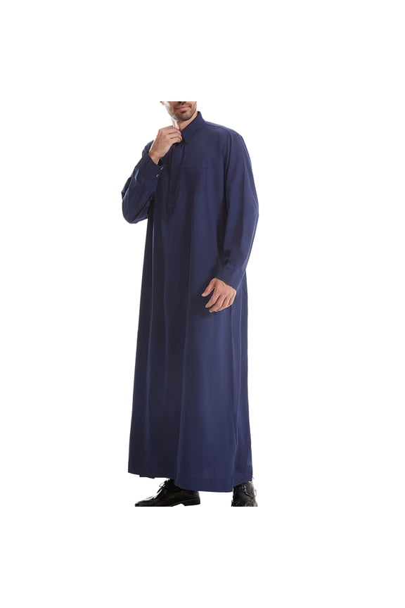 Solid Colored Men Robes Comfortable Breathable Fabric Traditional Clothing Long Sleeve Thobe for Daily Wear Mens Casual Crew Neck Basic Tees