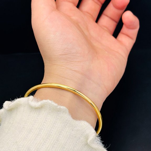 Solid, Colorfast Golden Bangle with Ti Steel Bracelet