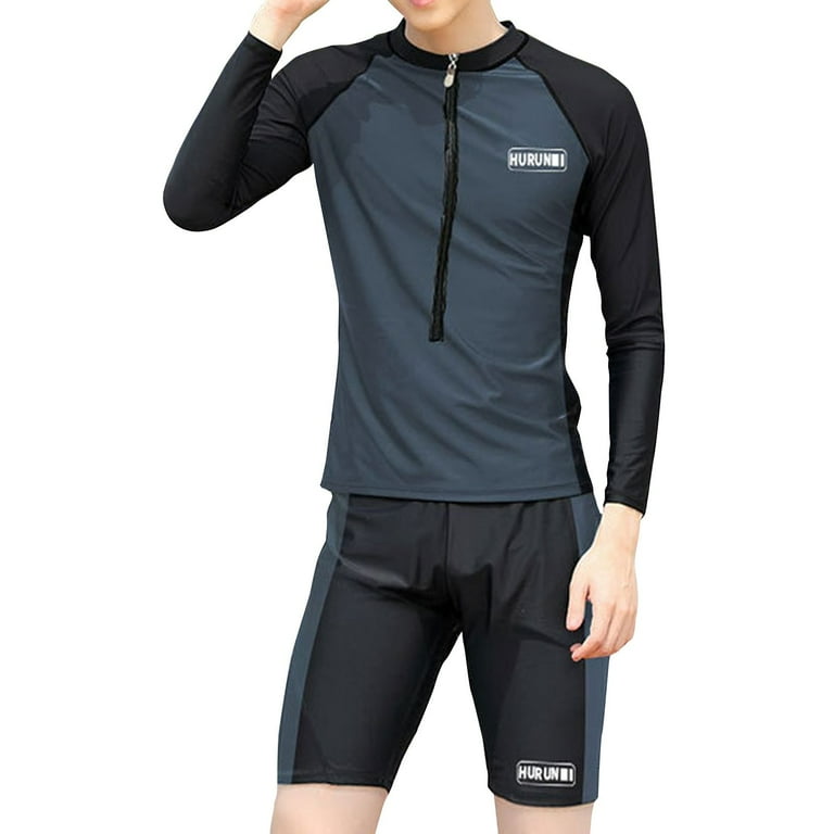 Solid Colors Bodysuit Bathing Suit Beachwear Men Casual Long