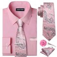 thumbnail image 1 of Solid Colors Mens Dress Shirt Matching Tie Set Formal Business Wedding Shirts Long Sleeve Button Down Casual Blush Pink 6PCS, 1 of 6