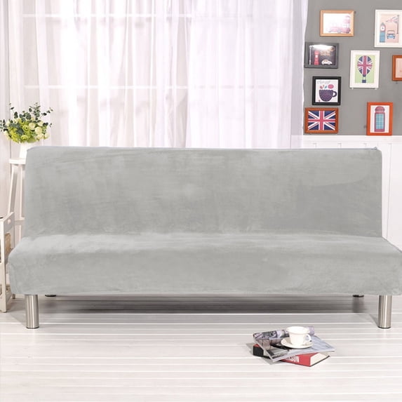 Solid Colour Armless Sofa Bed Cover Polyester Spandex Stretch Futon Slipcover 3 Seater Elastic Full Folding Couch Cover fits Folding Sofa Bed Without Armrests(70.9"-82.7",Gray)