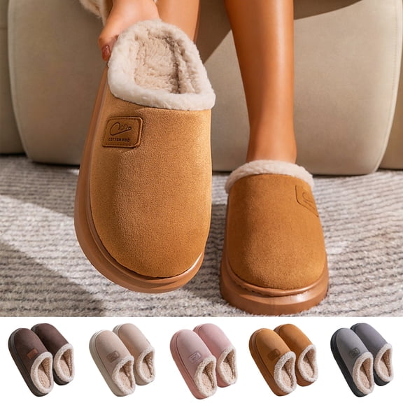 Solid Colour Slippers For Women Soft Plush Retro Preppy Slip-On Comfortable Indoor/Outdoor Shoes Brown 38 -39
