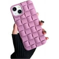 thumbnail image 1 of Solid Colour Woven Pattern Phone case, Macaron Colour, Comfortable Hand Feeling, Silicone Phone case for iPhone 15 14 13 12 11 Pro Max Mini XS XR X 7 8 Phone Case (Purple,iPhone 14), 1 of 8