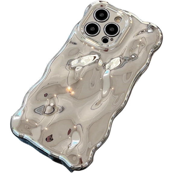 Solid Colour electroplated Bubble Phone case, Simple Style, Wave curl Frame, Anti-Drop and wear-Resistant, for iPhone 15 14 13 12 11 Pro Max Phone Case (Silver,iPhone 15 Pro Max)