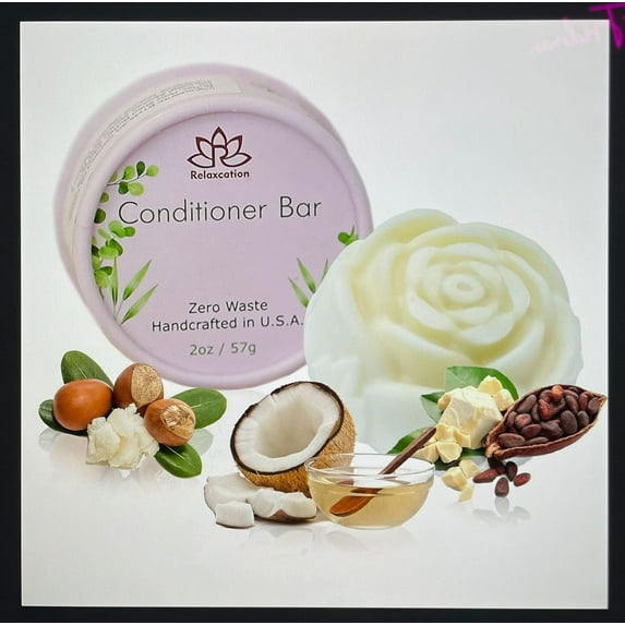 Solid Conditioner Bar for Women Men Unscented Softening Moisturizing Plant-Based Shea Butter Coconut Oil Cocoa Butter Jojoba Oil Argan Oil Handmade in USA Natural and Safe by Relaxcation