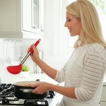 Solid Cooking Spoon Heat Resistant Silicone and Stainless Steel Metal - Serving Spoon with Rubber Grip - Flexible Silicone Spoon for Non Stick Cookware – Spoons for Cooking （Red ）