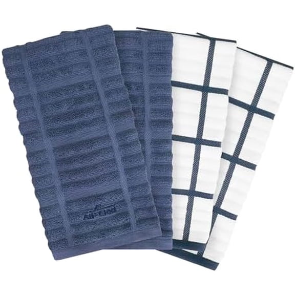 Solid & Coordinate Kitchen Towels: Highly Absorbent, Super Soft Long Lasting 100% Cotton, 17" x 30" Tea Towels for Cleaning & Drying Dishes, Pans, Glassware, Countertops, 4-Pack, Indigo
