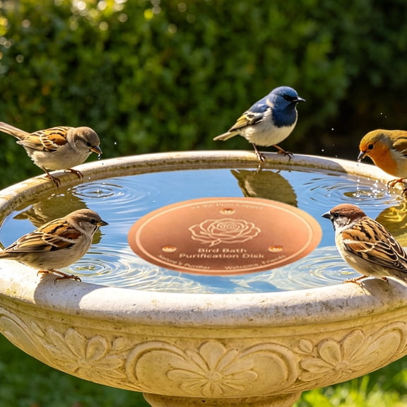 Solid Copper Bird Bath Cleaner Disk 4 Inch, Natural Water Purifier for Outdoor Garden Bird Bath, Algae Control & Wave Maker, Bronze