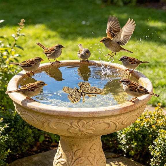 Solid Copper Bird Bath Cleaner with Wave Maker – Weatherproof Pond Water Circulation Accessory, Vintage Wing-Shaped Disc for Outdoor Garden & Yard Water Agitator