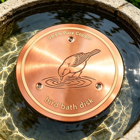 Solid Copper Bird Bath Disk 3.94X3.94IN with Engraved Bird Patterns for Garden Pond Algae Control Outdoor Water Cleaner