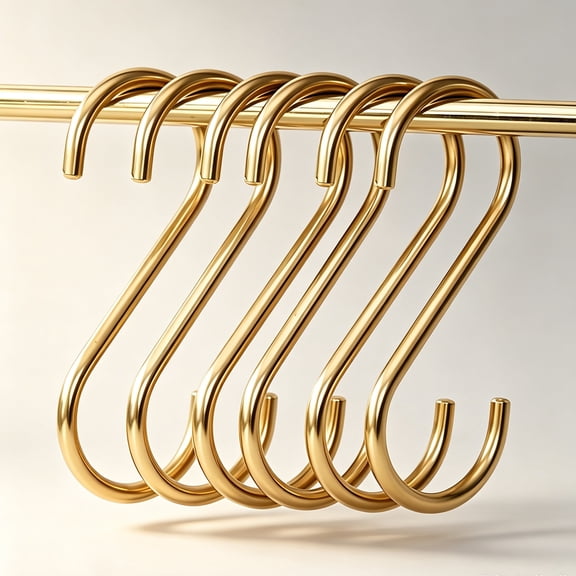 Solid Copper Brass S Hooks for Pan Pots Holder Rack Hangers, Gold Brass S-Shaped Hooks for Coffee Mugs Kitchenware Utensils Rail, 7 PCS Hold Hooks Rack for Hanging Jeans Clothes Bags Towels Plants