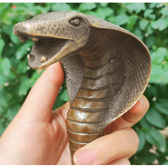 Solid Copper Cobra head Cane Ornament Fence Tip Animal cobra snake Handle, Vintage Style Walking Stick Victorian Cane Umbrella Topper fs3014
