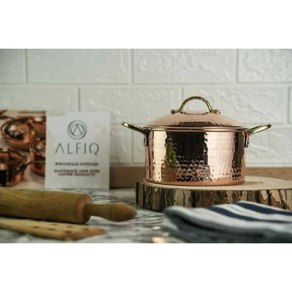 Solid Copper Cookware and Lid Set (Brass Handles) | Handmade Copper Kitchen Utensil