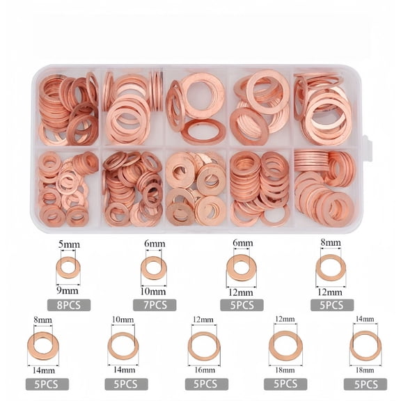 Solid Copper Crush Washer Seal Set Flat O-Ring Seal Assembly Kit
