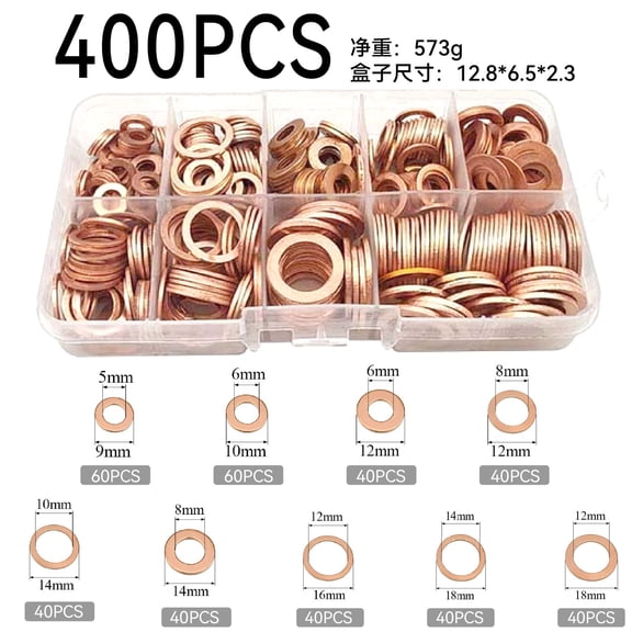 Solid Copper Crush Washer Seal Set Flat O-Ring Seal Assembly Kit