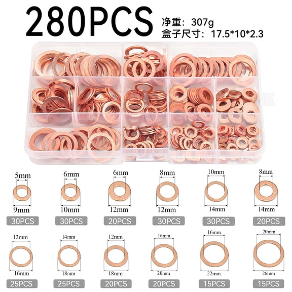 Solid Copper Crush Washer Seal Set Flat O-Ring Seal Assembly Kit