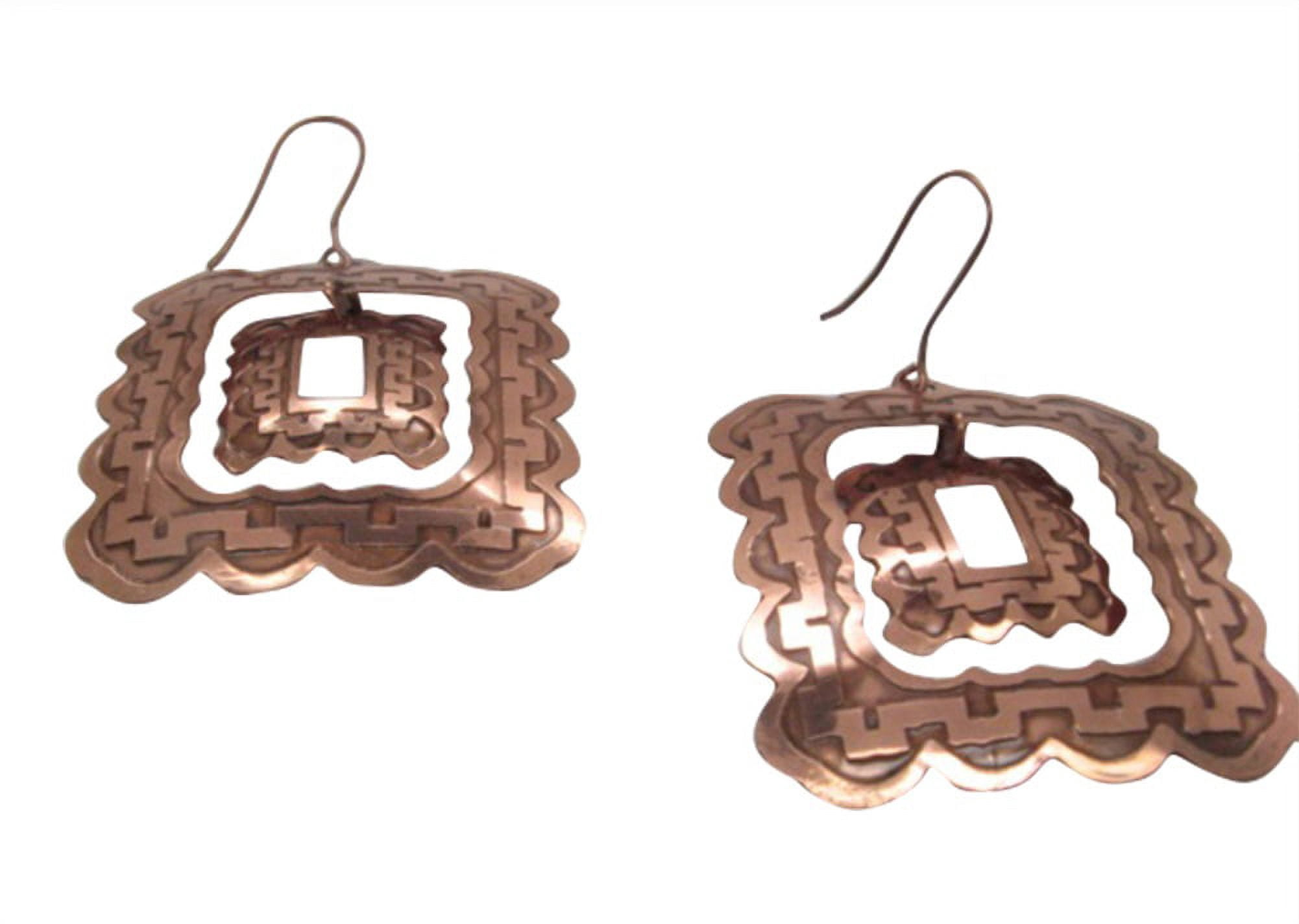 Solid Copper Earrings #CE3358 - 1 3/4 inches squared, antiqued finish.