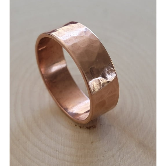 Solid Copper Hammered Band Ring - Arthritis Pain Therapy 8mm Pure Copper Ring Size: 11