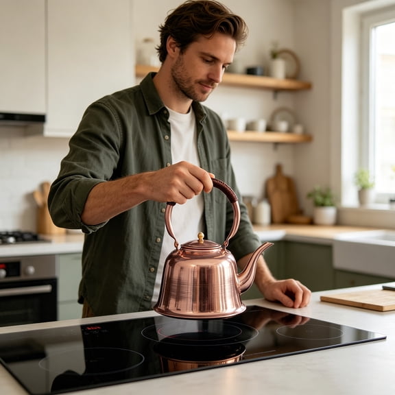 Solid Copper Kettle – Stovetop Boiling Teapot – Easy Clean – for Induction, Gas, Electric Stoves – Classic Kitchen Decor(Coffee)