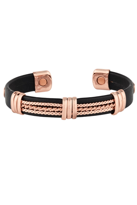 Solid Copper Leather Wrapped Magnetic Bracelet Pain Relief Healing Unisex Cuff by Mdream - Copper Rope