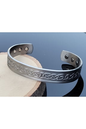 Solid Copper Magnetic Adjustable Bracelet - Silver Plated Pure Copper Cuff - Celtic Knot