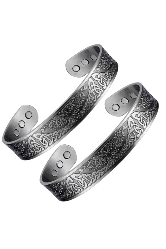 Solid Copper Magnetic Bracelet for Men Women with Silver Tree of Life Pattern, CPB-1025S