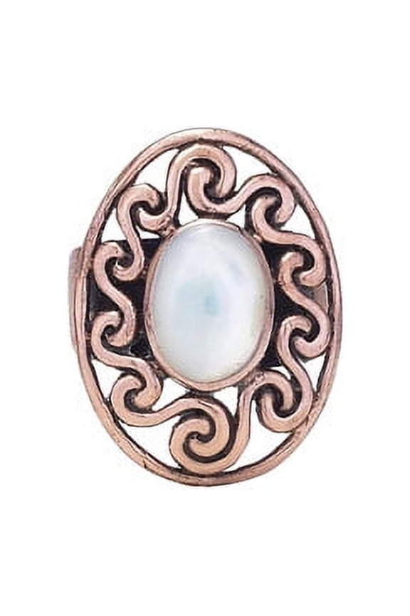 Solid Copper Mother Of Pearl stone Ring CR2009 - Size 7 - 3/4 of an inch wide.