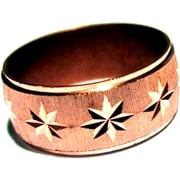 Solid Copper Ring Wide with Sun rays Design Wedding Band Style