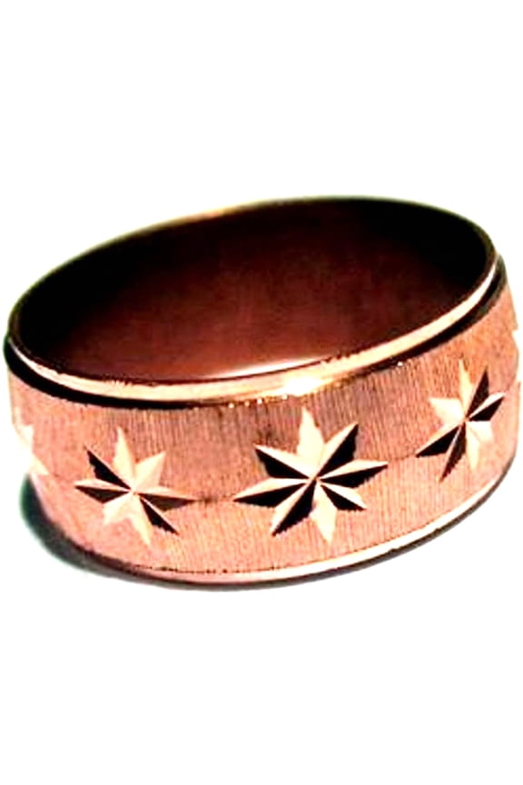 Solid Copper Ring Wide with Sun rays Design Wedding Band Style