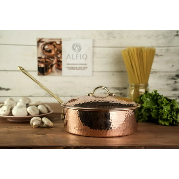 Solid Copper Saucepan with Lid | Handmade Copper Pan Cooking Pot | Handled Turkish Copper Kitchen Utensil Sets