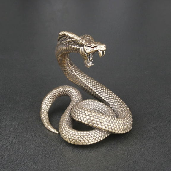 Solid Copper Snake Figurine Zodiac Animal Sculpture Desk Decor Tea Pet