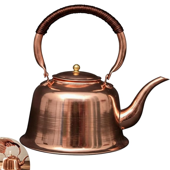 Solid Copper Tea Kettle Stovetop, Fast Boiling Copper Tea Pot, Vintage Teas Maker&Kettles, Easy to Clean for Induction, Electric