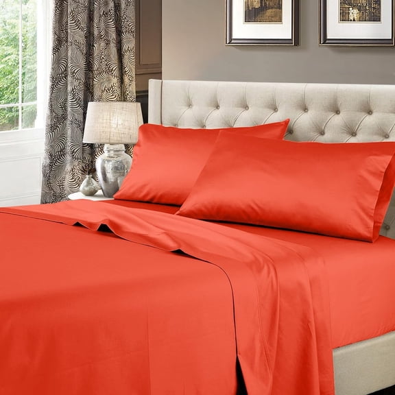 Solid Coral 600-Thread-Count 3pc Twin-Extra-Long Bed Sheet Set 100% Cotton, Sateen Solid, Deep Pocket