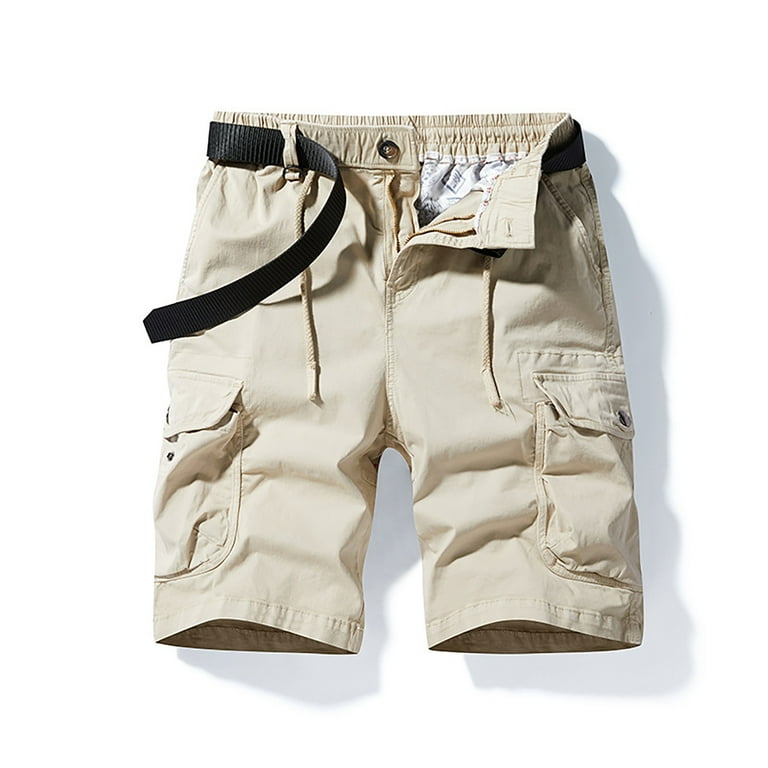 Solid Cotton Cargo Shorts for Men Drawstring Straight Leg Fashion Buckle Outdoor Hiking Shorts with Multi Pockets Walmart
