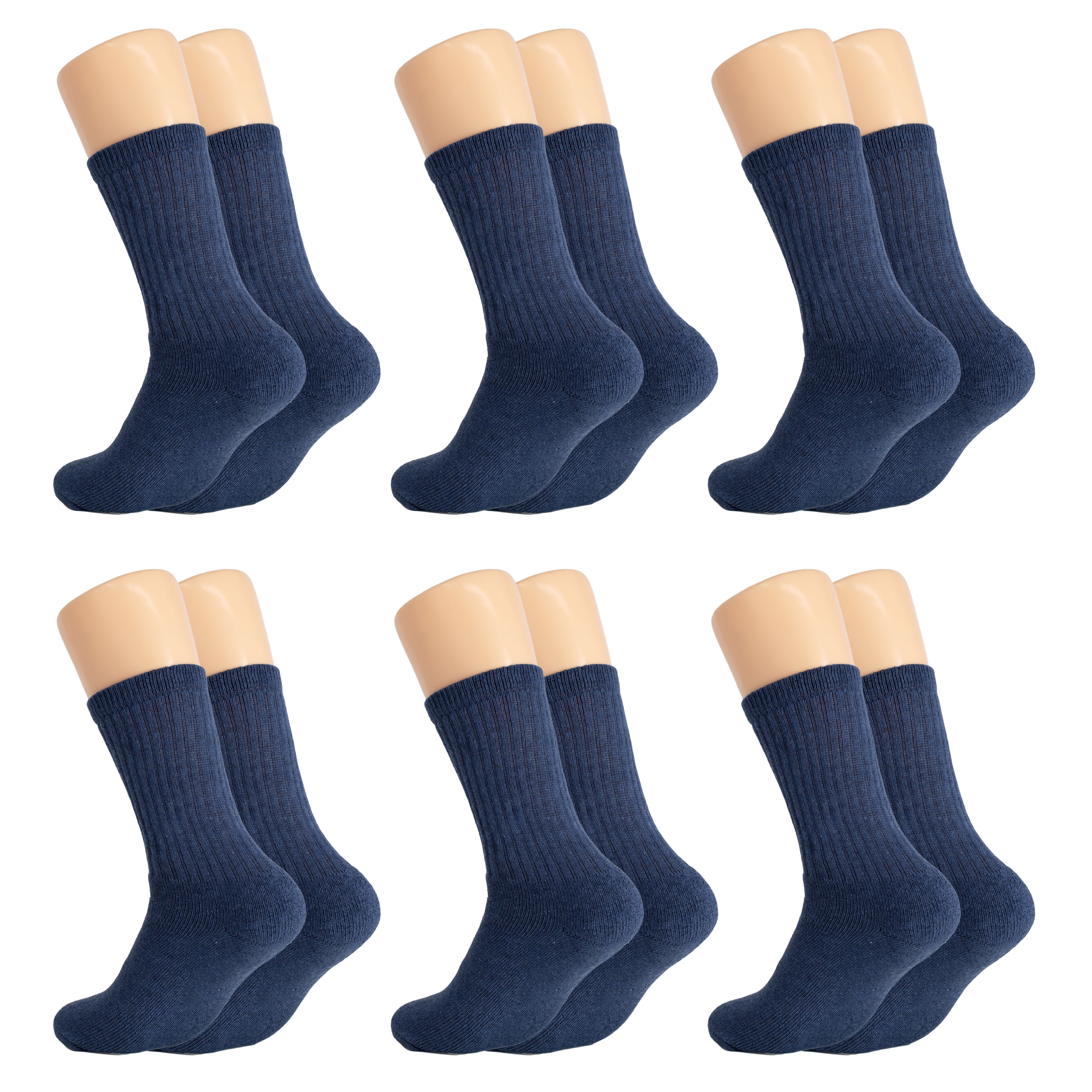 Solid Cotton Cushion Crew Socks for Women and Men Dark Navy 6