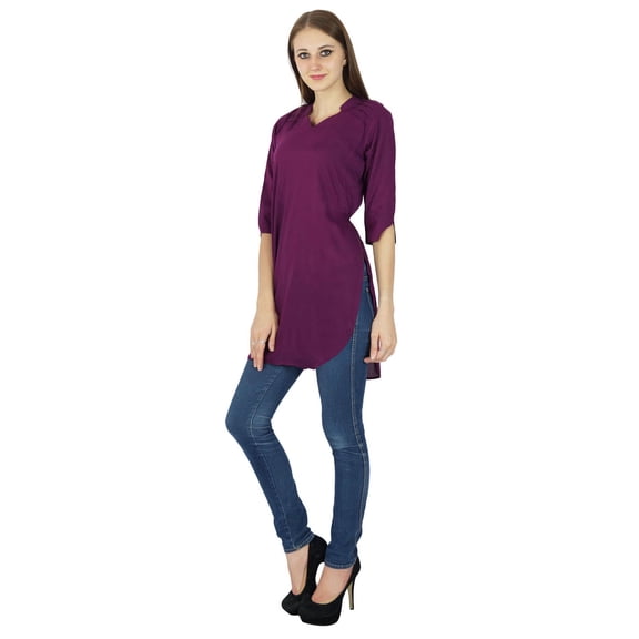 Solid Cotton Kurti Casual Dress Indian Ethnic Bollywood Top Tunic Women Kurta