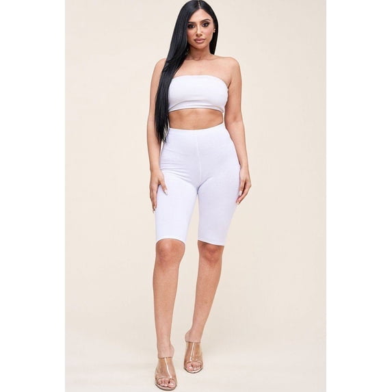 Solid Cotton Lycra Biker Length Shorts