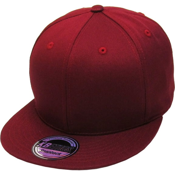 Solid Cotton Snapback Flat Brim Baseball Cap Adjustable Classic 6 Panel Hat