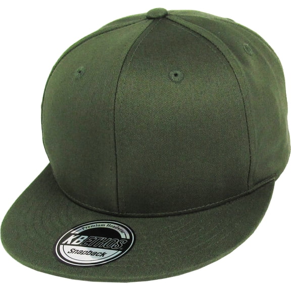 Solid Cotton Snapback Flat Brim Baseball Cap Adjustable Classic 6 Panel Hat