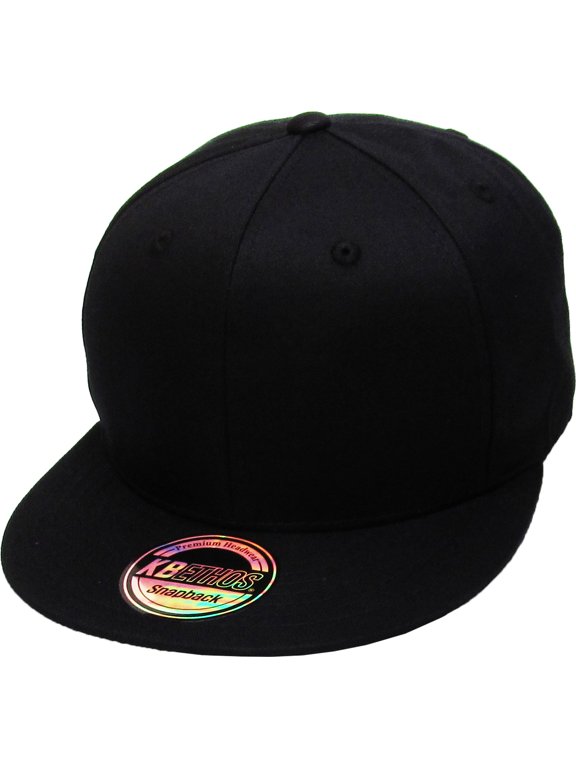 Solid Cotton Snapback Flat Brim Baseball Cap Adjustable Classic 6 Panel Hat