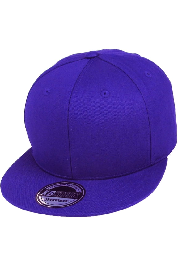 Solid Cotton Snapback Flat Brim Baseball Cap Adjustable Classic 6 Panel Hat