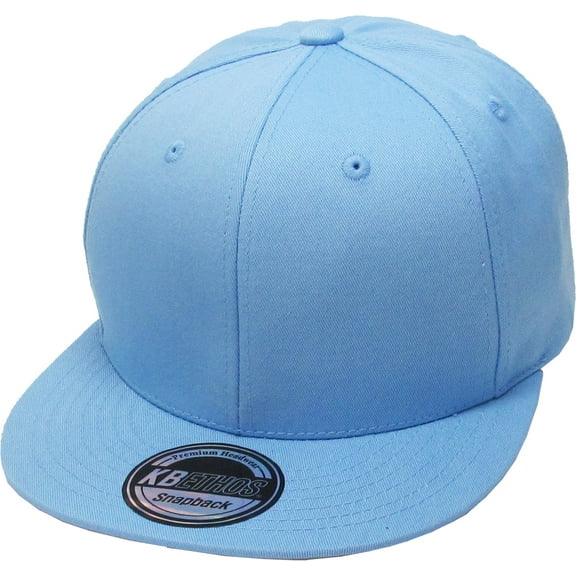 Solid Cotton Snapback Flat Brim Baseball Cap Adjustable Classic 6 Panel Hat
