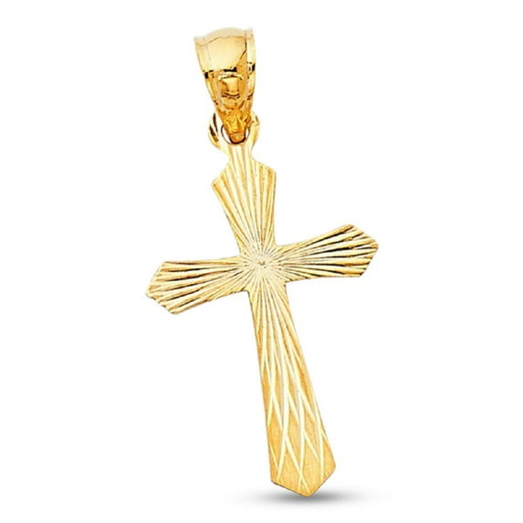 Solid Cross Charm 14k Yellow Gold Religious Stamp Pendant Diamond Cut Polished Style 21 x 15 mm