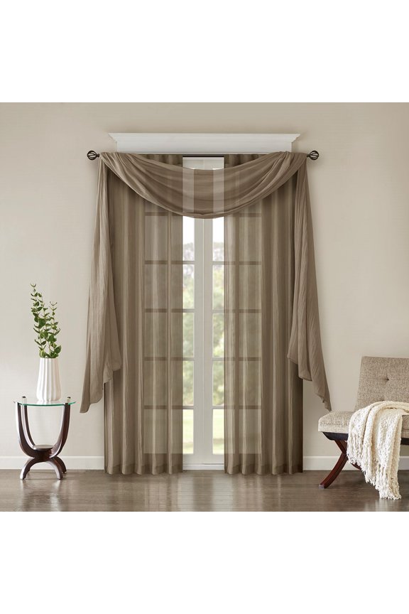 Solid Crushed Scarf Sheer,Taupe Polyester Household Supplies Décor Curtains