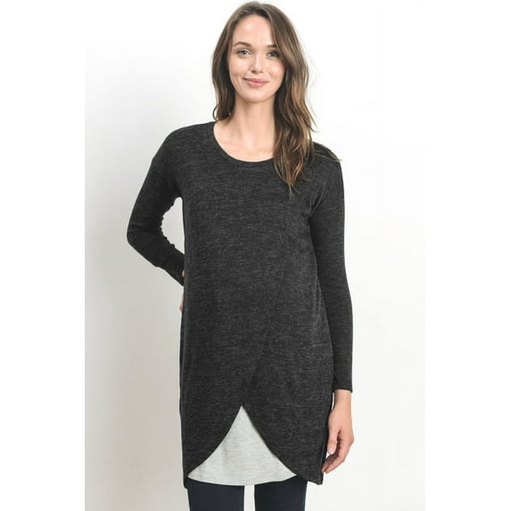 Solid Curved Hem Maternity Nursing Tunic Top